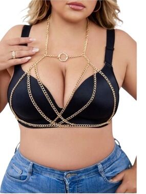 Plus Ring Linked Chain Detail Harness Bra size XL